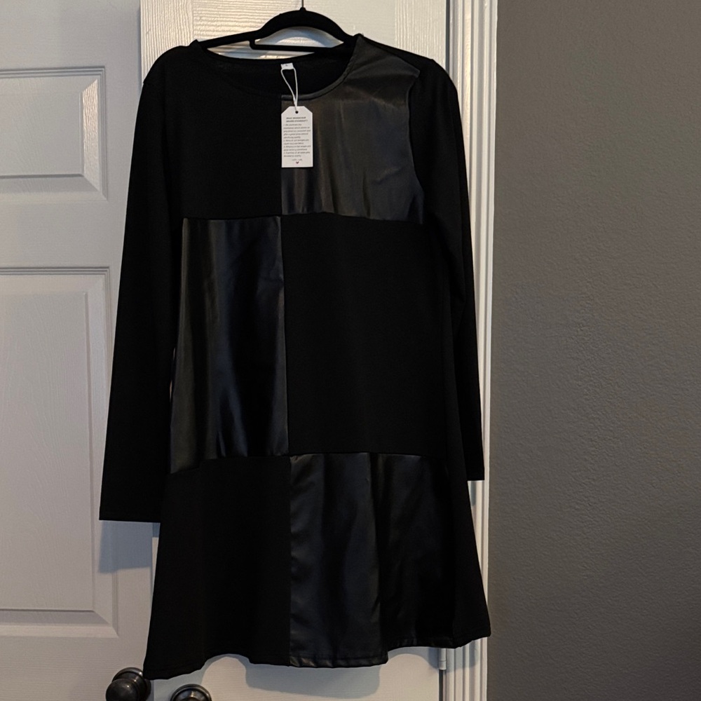 Black Long Sleeve Dress with faux leather accents